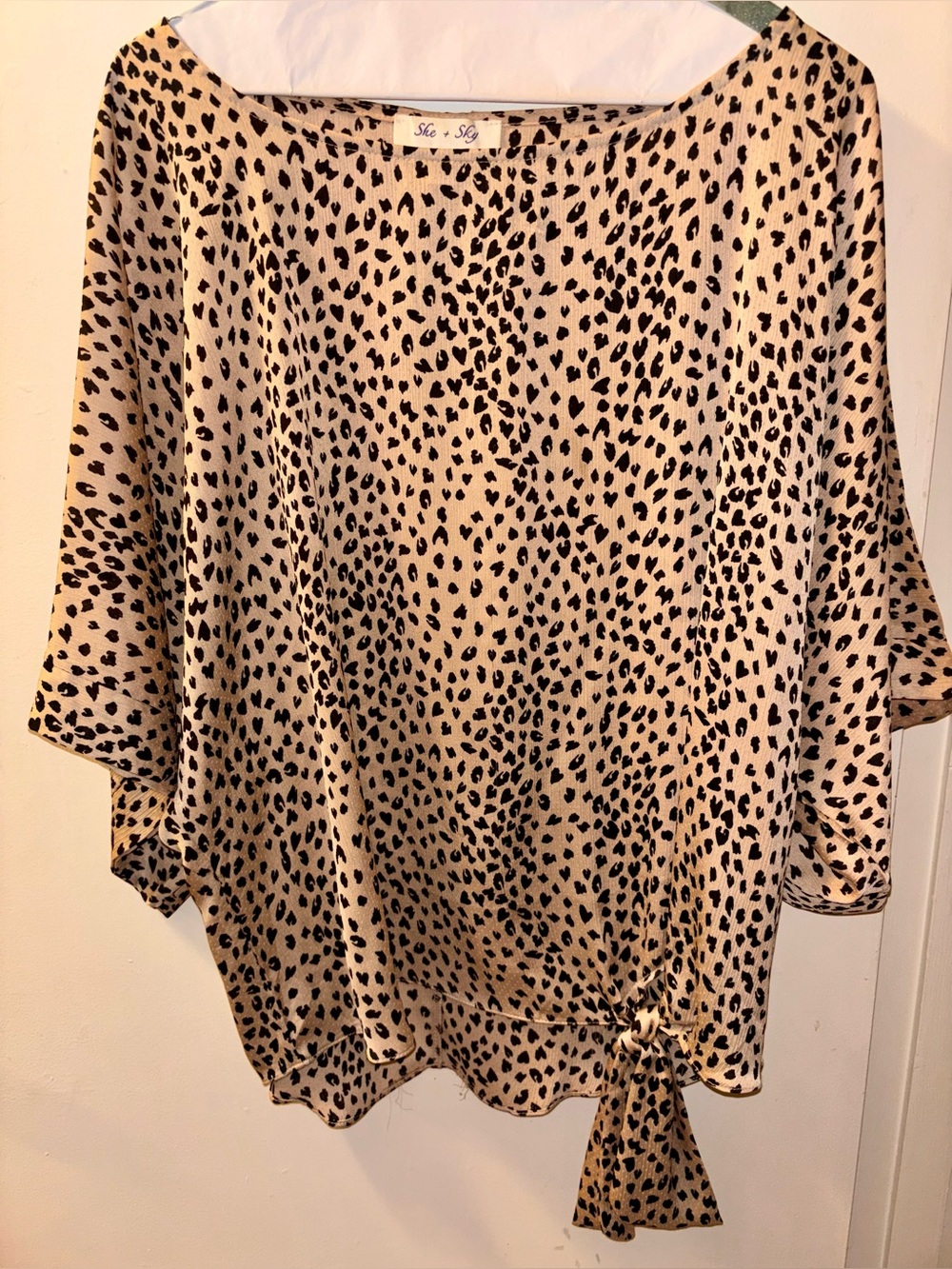 She + Sky Tan and Black Leopard Tie-Hem Blouse